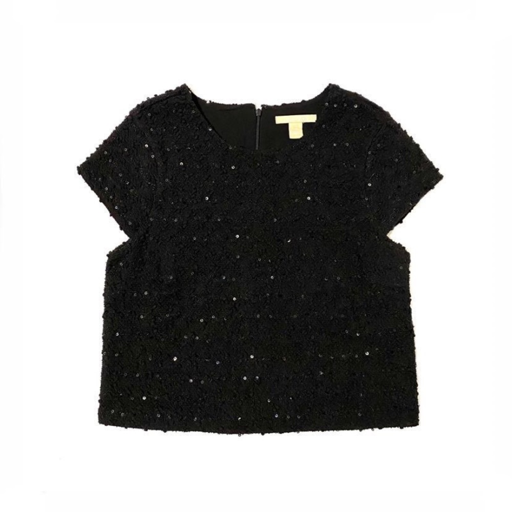 Sequined cropped going out top. Size S. Black with clear sequins. Lined.